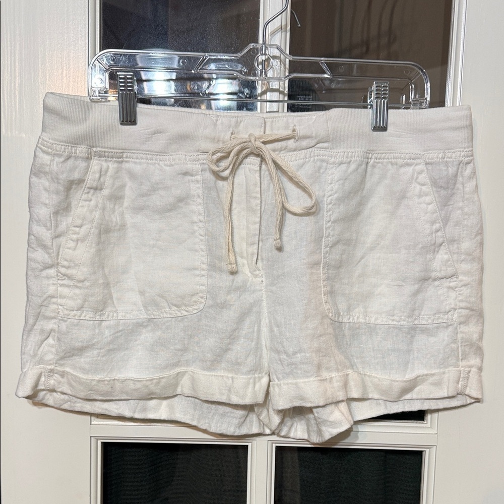 LOU & GREY Boho Coastal Cowgirl White Linen Drawstring Waist Shorts Size M
